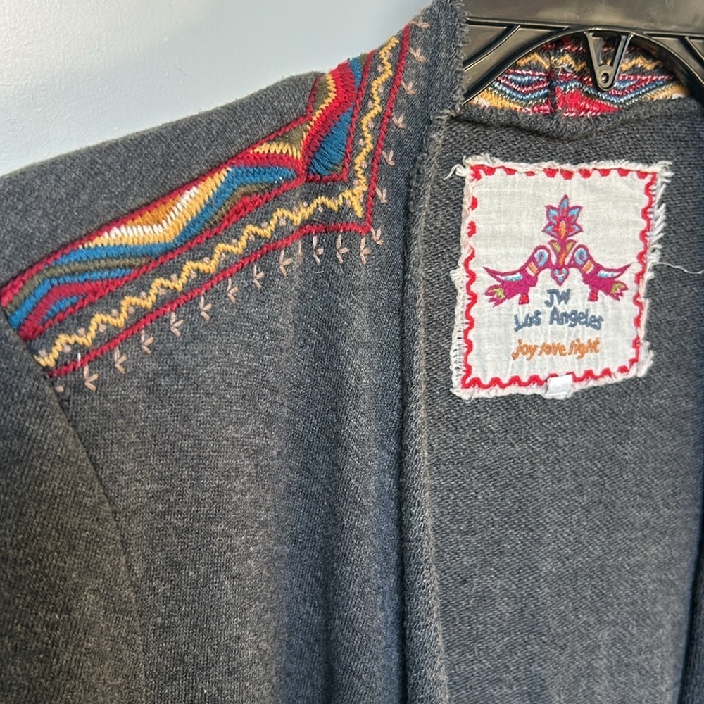 Johnny Was Dark Gray Cardigan with Colorful Embroidery - Picture 5 of 16